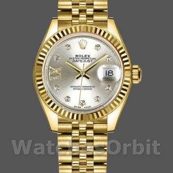 Replique Rolex Datejust-279178, 28mm, cadran argenté, diamant, or jaune, Lady Silver pour femme