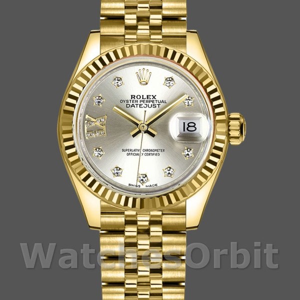 Replique Rolex Datejust-279178, 28mm, cadran argenté, diamant, or jaune, Lady Silver pour femme