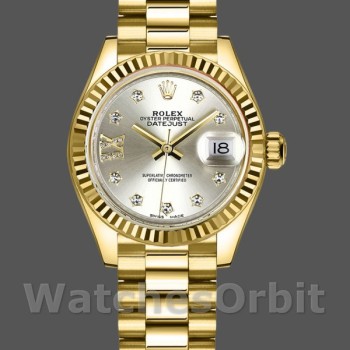 Replique Rolex Datejust-279178, 28mm, cadran argenté à diamants, lunette cannelée, Lady Silver pour femme