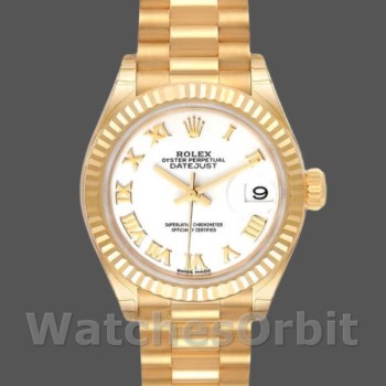 Replique Rolex Datejust-279178 pour femme, 28 mm, or jaune, cadran romain blanc, lunette cannelée, Lady White