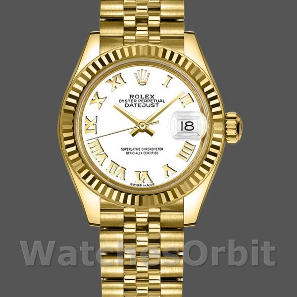 Replique Rolex Datejust-279178 pour femme, 28 mm, or jaune, cadran romain blanc, Lady White