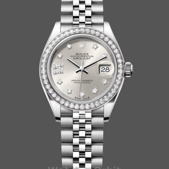 Replique Rolex Datejust 28-m279384RBR pour femme, Cadran argenté, Lunette diamantée, Cadran argenté pour femme