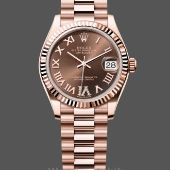 Replique Rolex Datejust 31-m278275 0025, or Everose, cadran chocolat Cadran chocolat pour femme