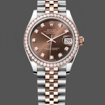 Replique Rolex Datejust 31-M278381RBR 0028, or rose, cadran diamant chocolat, lunette diamant, femmes Chocolat