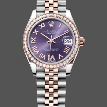 Replique Rolex Datejust 31-278381RBR pour femme, violet Cadran romain, diamant, jubilé, violet