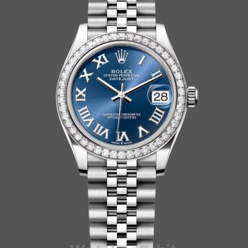 Replique Rolex Datejust 31mm Cadran romain bleu Acier inoxydable et or blanc pour femme - M278384RBR 0037 Cadran bleu