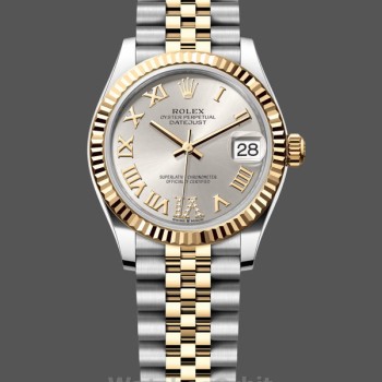 Replique Rolex Datejust 31-m278273 0004, acier inoxydable et or jaune, cadran romain argenté, cadran argenté pour femme