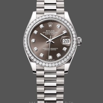 Replique Rolex Datejust 31mm Or Blanc Cadran Gris Foncé Femmes - M278289RBR 0006 Cadran Gris Foncé