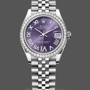 Replique Rolex Datejust 31-278384RBR pour femme, acier inoxydable, cadran aubergine VI, cadran violet Jubilee pour femme