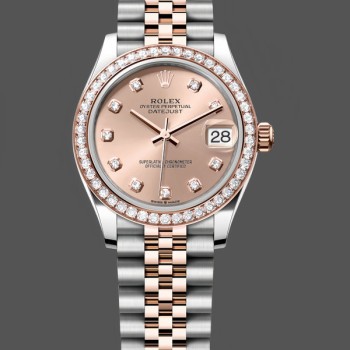 Replique Rolex Datejust 31-278381RBR 0024 pour femme, acier inoxydable et or rose, cadran diamant rose, Jubilé, couleur rose sertie de diamants