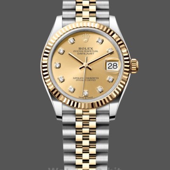 Replique Rolex Datejust 31-278273 0026, acier inoxydable et or jaune, champagne Diamond Jubilee, pour femmes, champagne