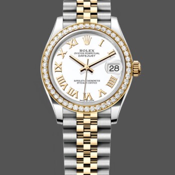 Replique Rolex Datejust 31-278383RBR 0002 pour femme, acier inoxydable et or jaune, cadran romain blanc, jubilé, blanc