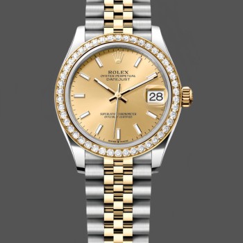 Replique Rolex Datejust 31-278383RBR 0014 pour femme, acier inoxydable et or jaune, cadran index champagne, jubilé, champagne