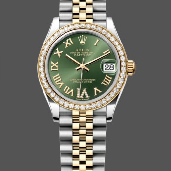 Replique Rolex Datejust 31-278383RBR 0016 pour femme, 31mm, acier inoxydable et or jaune, cadran romain vert VI, Jubilé, vert