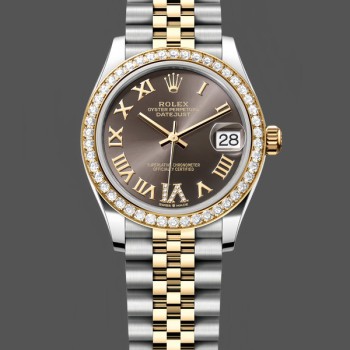 Replique Rolex Datejust 31-278383RBR 0018 pour femme, acier inoxydable et or jaune, cadran romain gris VI, jubilé, gris