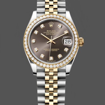 Replique Rolex Datejust 31-278383RBR 0022, acier inoxydable et or jaune, Grey Diamond Jubilee, pour femmes, gris