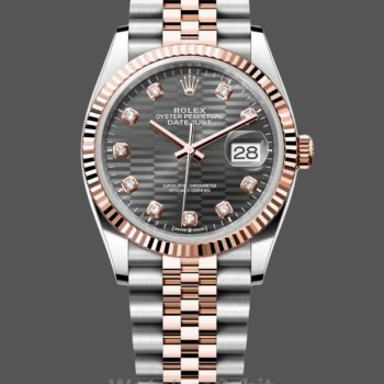 Replique Rolex Datejust 36-126231 0041 unisexe, or Everose 18 carats, lunette cannelée, cadran cannelé gris ardoise unisexe