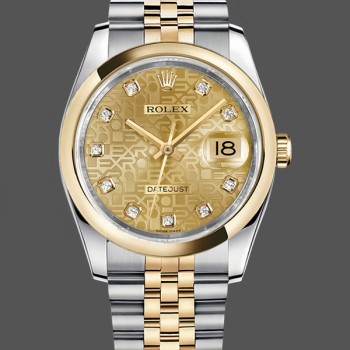 Replique Rolex Datejust 36-116203 0173, Champagne Diamond, cadran champagne pour femme