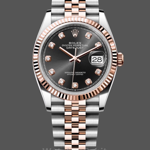 Replique Rolex Datejust 36-M126231 0019 pour femme, or Everose, cadran diamant noir, Cadran noir pour femme