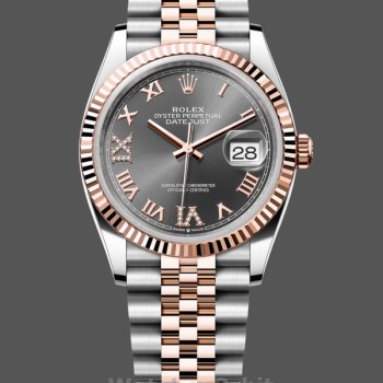 Replique Rolex Datejust 36-m126231 0023, or Everose, cadran romain pavé diamants ardoise, cadran gris femme