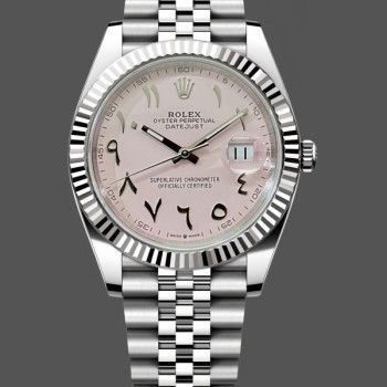 Replique Hommes Rolex Datejust Middle Eastern Digital Pink Dial Fluted Bezel M126234 Cadran rose