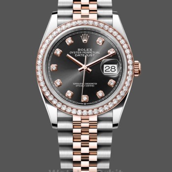 Replique Rolex Datejust 36mm Everose Gold Black Dial Diamond Bezel m126281rbr 0007 Black Dial pour femme