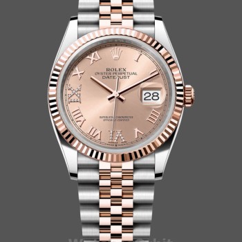 Replique Rolex Datejust 36-m126231 0027, acier et or Everose, cadran romain pavé de diamants roses, cadran or rose, pour femmes