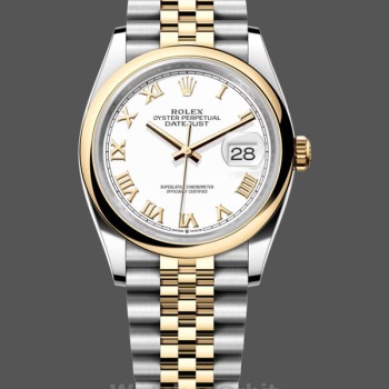 Replique Rolex Datejust 36-126203 0029 pour femme, bicolore, cadran blanc, chiffres romains, cadran blanc