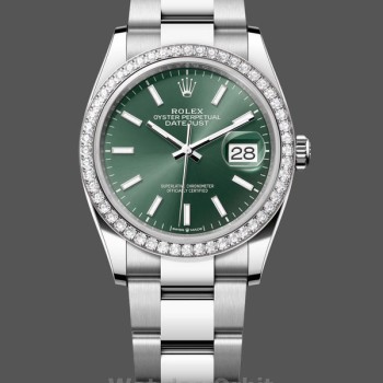 Replique Rolex Datejust 36-M126284RBR 0044 pour femme, or blanc et diamants, cadran vert menthe, Cadran vert pour femme