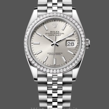 Replique Rolex Datejust 36-M126284RBR 0005 pour femme, or blanc et diamants, cadran argenté, Cadran argenté pour femme