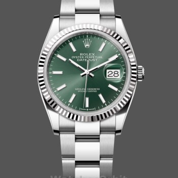 Replique Rolex Datejust 36-126234 pour femme, or blanc, lunette cannelée, cadran vert unisexe