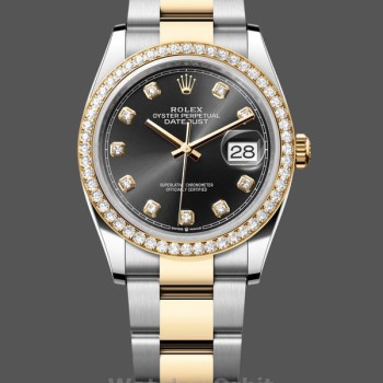Replique Rolex Datejust 36-m126283rbr 0008, or jaune, cadran noir pour femme Cadran noir