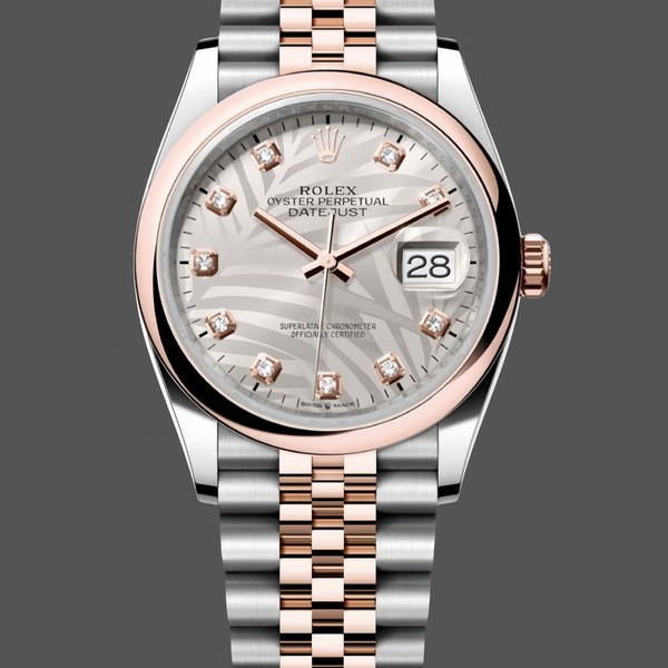 Replique Bracelet Oyster pour femme Rolex Datejust 36mm Silver Palm Motif Dial - 126201 0038 Silver Palm Motif Set With Diamonds