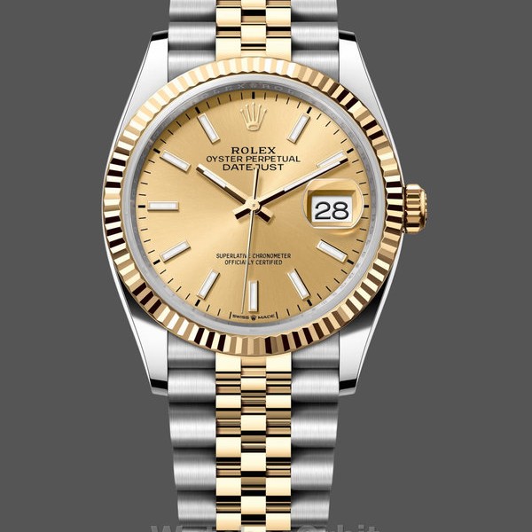 Replique Rolex Datejust 36mm Unisex-126233 0015-Champagne Cadran indexé - Lunette cannelée Champagne