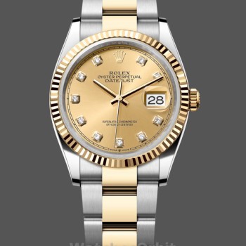 Replique Rolex Datejust 36mm Unisex-126233 0018-Champagne Cadran Diamant Champagne
