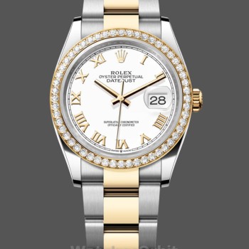 Replique Rolex Datejust 36-m126283RBR pour femme, acier inoxydable et or jaune, cadran romain Oyster blanc