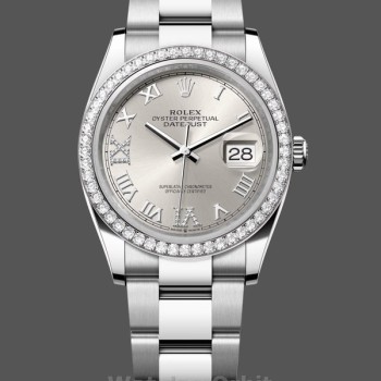 Replique Rolex Datejust 36-m126284rbr 0022 pour femme, acier, cadran romain argenté, Oyster, cadran argenté