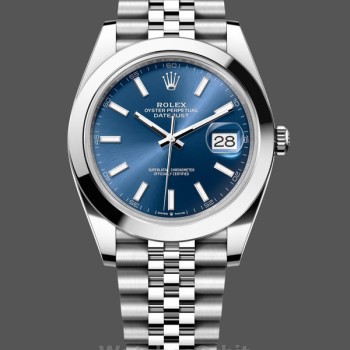 Replique Hommes - Rolex Datejust 41-126300 0002, acier, cadran bleu cannelé, bracelet jubilé cadran bleu