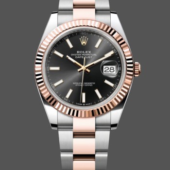 Replique Hommes - Rolex Datejust 41-126331, or Everose, cadran noir, bracelet Oyster Cadran noir