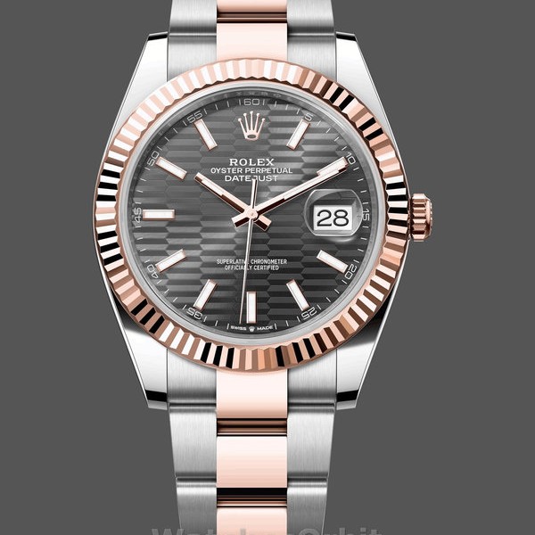 Replique Rolex Day Date-M128235 0050 unisexe, or rose, cadran diamant ardoise, bracelet président, gris