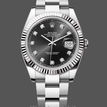 Replique Hommes Rolex Datejust 41mm Men's-m126334 0011-Nivelle cannelée-Diamant noir Cadran noir