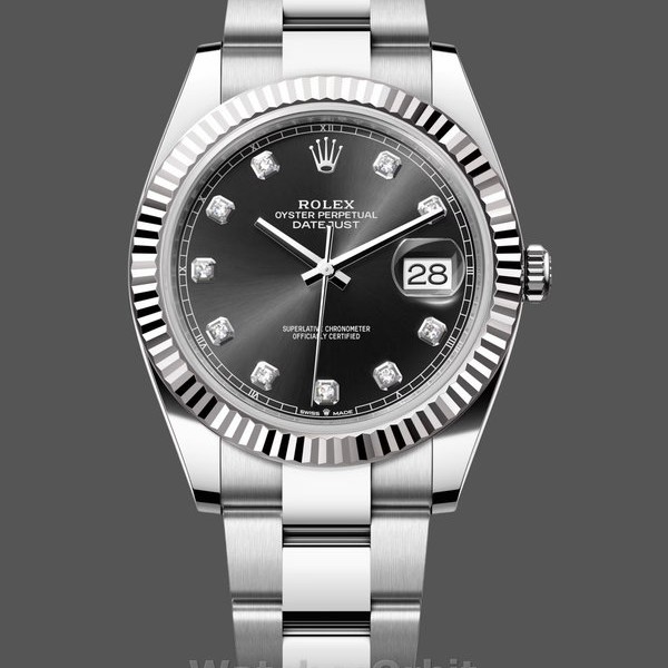 Replique Hommes Rolex Datejust 41mm Men's-m126334 0011-Nivelle cannelée-Diamant noir Cadran noir