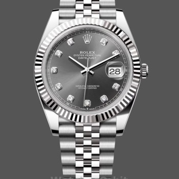 Replique Hommes - Rolex Datejust 41-m126334 0006, Rhodium Cadran diamant, lunette cannelée, cadran gris hommes