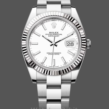 Replique Hommes - Rolex Datejust 41-M126334, acier inoxydable et or blanc, cadran blanc, Cadran blanc pour hommes