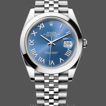 Replique Hommes - Rolex Datejust 41-M126300 0018, acier, cadran romain bleu, bracelet jubilé, cadran bleu hommes