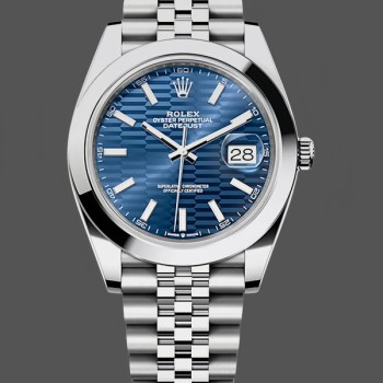 Replique Hommes - Rolex Datejust 41-126300 0024, acier, cadran bleu bâton, cadran bleu lisse