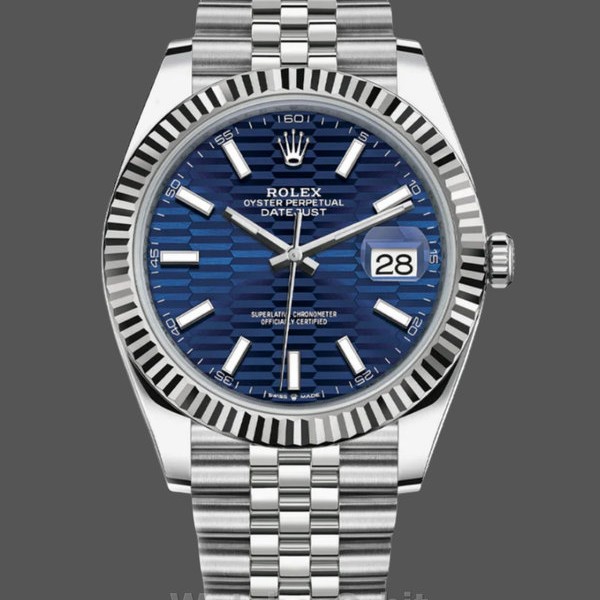 Replique Hommes Rolex Datejust 41-126334, Pre-owned, Blue Motif Dial, Jubilee Bracelet, Blue Dial