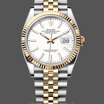 Replique Rolex Datejust 36mm Unisex-m126233 0019-White Index Dial-Fluted Bezel White pour femme
