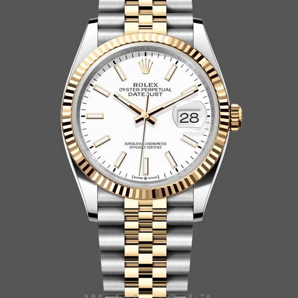 Replique Rolex Datejust 36mm Unisex-m126233 0019-White Index Dial-Fluted Bezel White pour femme