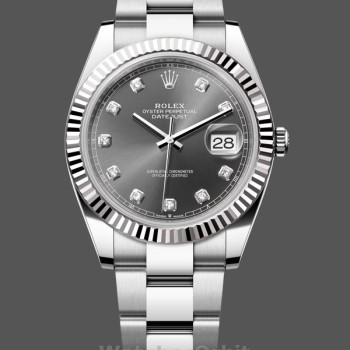 Replique Hommes Rolex Datejust 41mm Hommes-m126334 0005-Cerclage cannelé-Dialogue gris rhodium foncé Gris